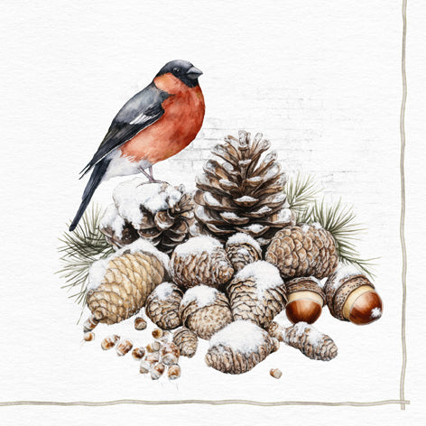 Tiflair Festive Bullfinch & Pine Cones Napkins 3ply