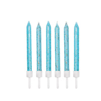 Glitter Candles Pale Blue with Holders