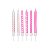 Polka-Dot & Candy-Cane Stripe Candles Light Pink & White with Holders