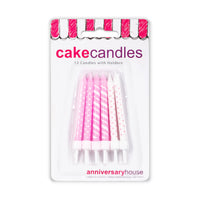 Polka-Dot & Candy-Cane Stripe Candles Light Pink & White with Holders