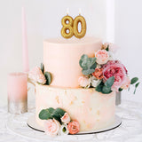 Age 80 Glitter Numeral Moulded Pick Candle Gold