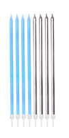 Extra Tall Candles Pastel Blue Metallic Mix with Holders