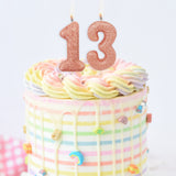 Age 3 Glitter Numeral Moulded Pick Candle Rose Gold