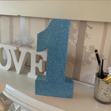 Number 1 Glitter Table Decoration Light Blue