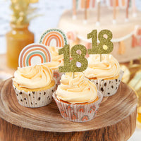 Glitter '18' Numeral Cupcake Toppers Gold