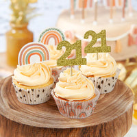 Glitter '21' Numeral Cupcake Toppers Gold