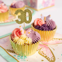 Glitter '30' Numeral Cupcake Toppers Gold