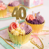 Glitter '40' Numeral Cupcake Toppers Gold