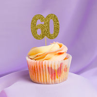 Glitter '60' Numeral Cupcake Toppers Gold