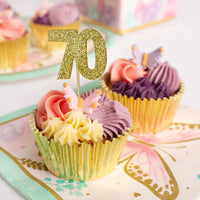 Glitter '70' Numeral Cupcake Toppers Gold