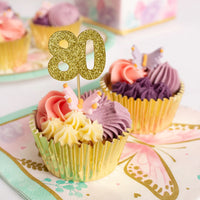 Glitter '80' Numeral Cupcake Toppers Gold