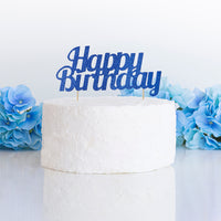 Glitter Happy Birthday Cake Topper Blue