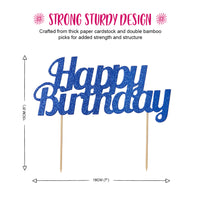 Glitter Happy Birthday Cake Topper Blue