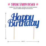 Glitter Happy Birthday Cake Topper Blue