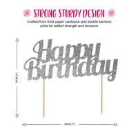 Glitter Happy Birthday Cake Topper Silver