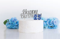 Glitter Happy Birthday Cake Topper Silver