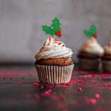 Glitter Holly Cupcake Toppers Red and Green