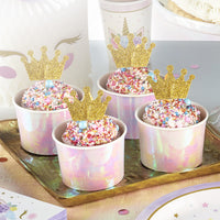 Glitter Crown Cupcake Toppers Gold