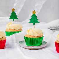 Glitter Christmas Tree Cupcake Toppers Green