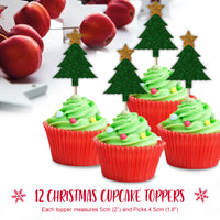 Glitter Christmas Tree Cupcake Toppers Green