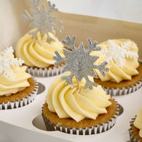 Glitter Snowflake Cupcake Toppers Silver