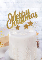 Glitter Merry Christmas Cake Topper Gold