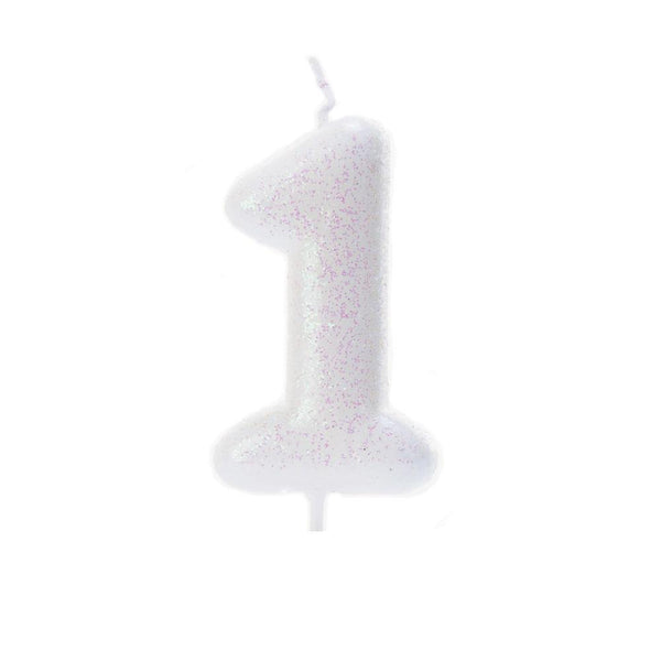 Age 1 Glitter Numeral Moulded Pick Candle Iridescent