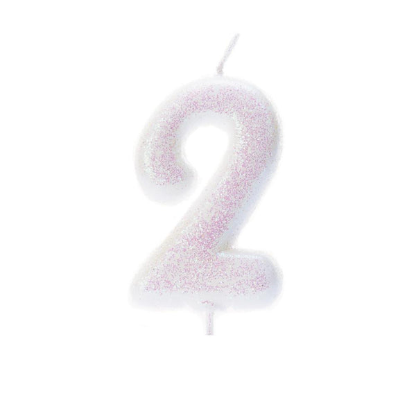 Age 2 Glitter Numeral Moulded Pick Candle Iridescent