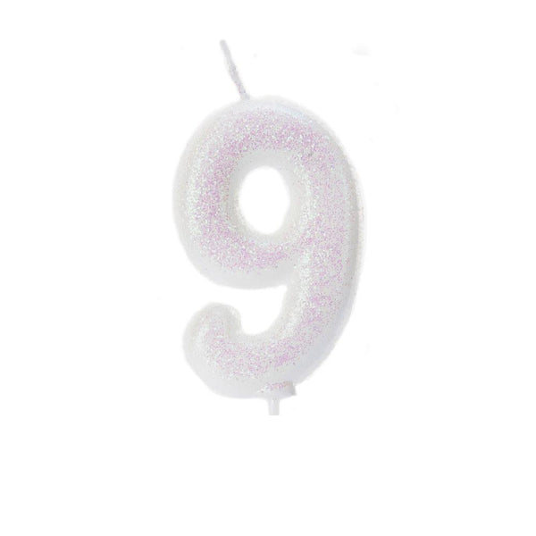 Age 9 Glitter Numeral Moulded Pick Candle Iridescent