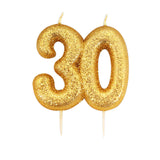 Age 30 Glitter Numeral Moulded Pick Candle Gold