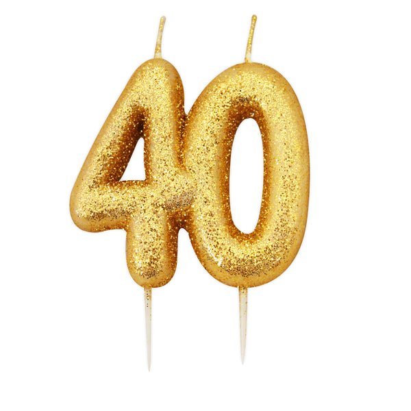 Age 40 Glitter Numeral Moulded Pick Candle Gold