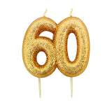 Age 60 Glitter Numeral Moulded Pick Candle Gold