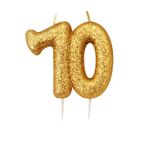 Age 70 Glitter Numeral Moulded Pick Candle Gold