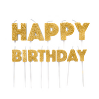 Happy Birthday Pick Candles Gold Glitter