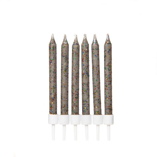 Glitter Candles Grey with Holders