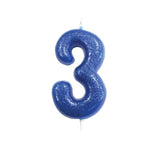 Age 3 Glitter Numeral Moulded Pick Candle Blue