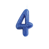 Age 4 Glitter Numeral Moulded Pick Candle Blue