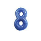 Age 8 Glitter Numeral Moulded Pick Candle Blue