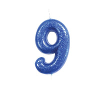 Age 9 Glitter Numeral Moulded Pick Candle Blue