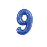 Age 9 Glitter Numeral Moulded Pick Candle Blue