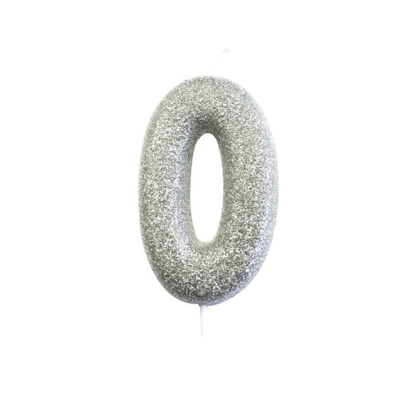 Age 0 Glitter Numeral Moulded Pick Candle Silver