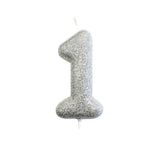 Age 1 Glitter Numeral Moulded Pick Candle Silver