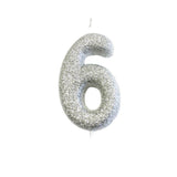 Age 6 Glitter Numeral Moulded Pick Candle Silver