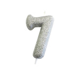 Age 7 Glitter Numeral Moulded Pick Candle Silver