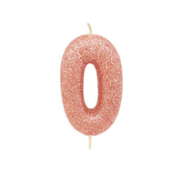 Age 0 Glitter Numeral Moulded Pick Candle Rose Gold