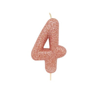 Age 4 Glitter Numeral Moulded Pick Candle Rose Gold