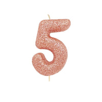 Age 5 Glitter Numeral Moulded Pick Candle Rose Gold