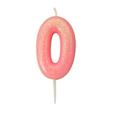 Age 0 Glitter Numeral Moulded Pick Candle Pink