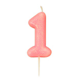 Age 1 Glitter Numeral Moulded Pick Candle Pink