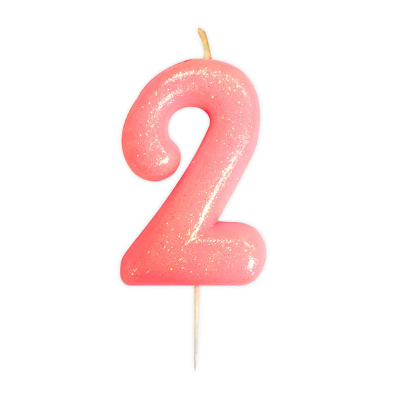 Age 2 Glitter Numeral Moulded Pick Candle Pink